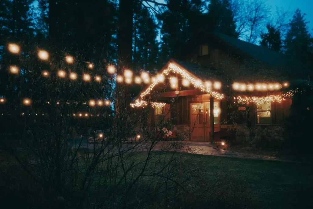 Exterior bistro lighting night