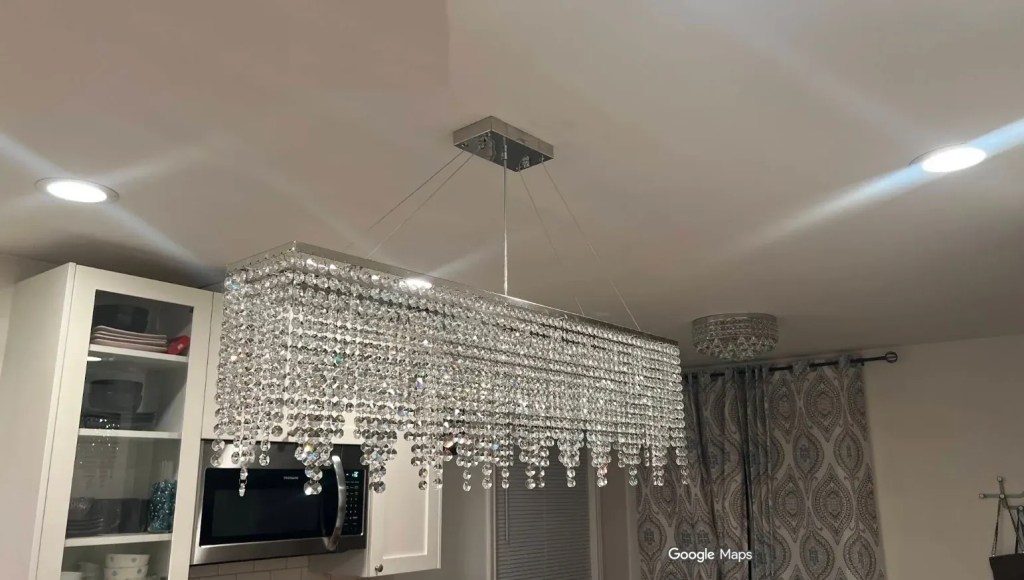 Linear crystal pendant kitchen